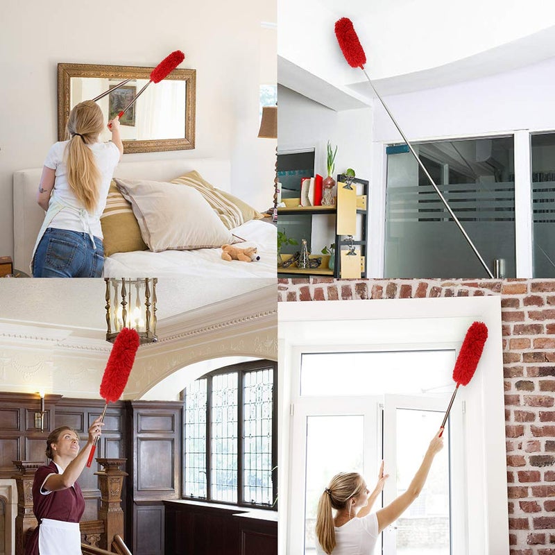 DELUX Microfiber Feather Duster Extendable Cobweb Duster with 100 inches Extra Long Pole, Bendable Head & Scratch-Resistant Hat for Cleaning Ceiling Fan, High Ceiling, Blinds, Furniture & Cars Red - Image 5